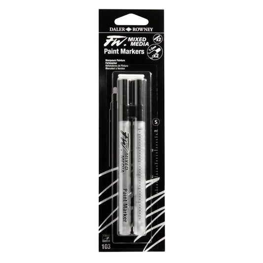 Daler Rowney FW 0.8mm Mixed Media Paint Marker, 2 x Small Barrels, Round Nibs, Black, Pack Of 1