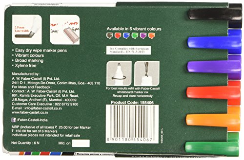 Faber-Castell 155406-Whiteboard Marker Pen, Set of 6