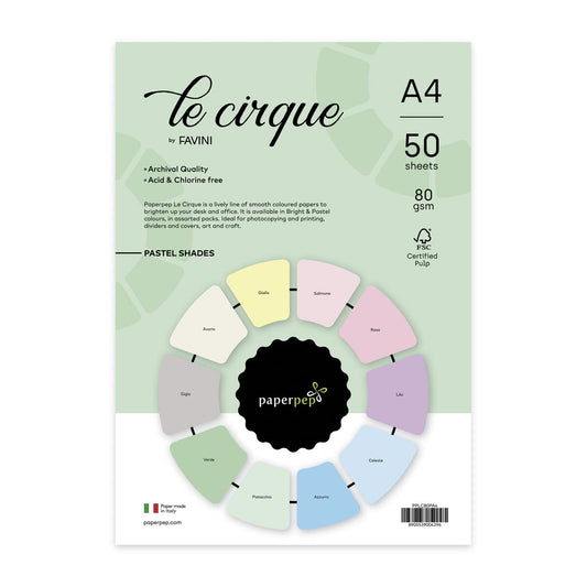 PaperPep Le Cirque 80GSM A4 Pastel Shades Assorted Pack of 50 Sheets