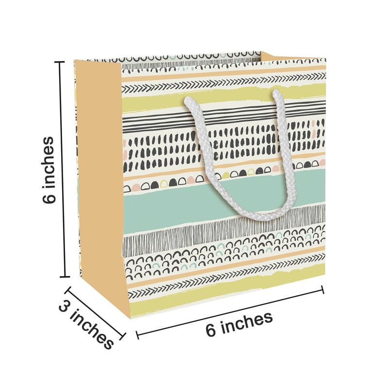 PaperPep Cream Green Brush Strokes Print 6"X3"X6" Gifting Paper Bag