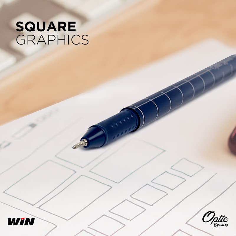 Win Optic Square Ball Pen, 0.7mm, Blue Ink, Pack of 10 Card Pack