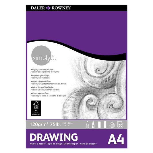 Dlaer Rowney Simply Drawing Paper Pad, 120 GSM, A4 50 Sheets, White, Pack Of 1