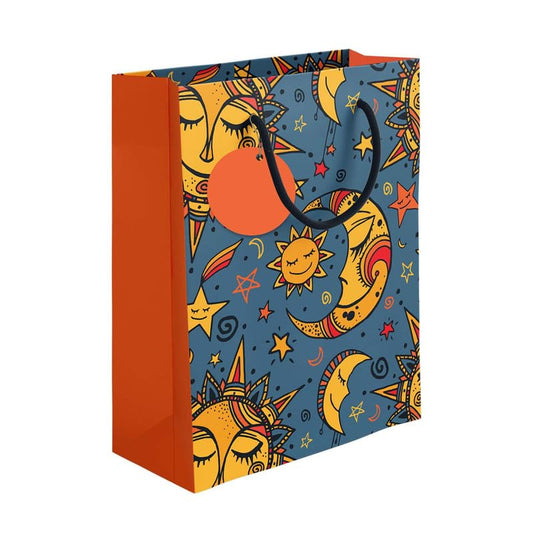 PaperPep Blue Yellow Sun Moon Print 10"X4.75"X13.75" Gifting Paper Bag