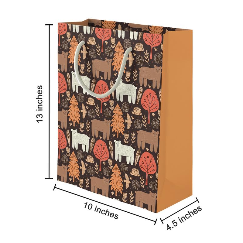 PaperPep Brown Autumn Jungle Print 13.75"X4.75"X10" Gifting Paper Bag