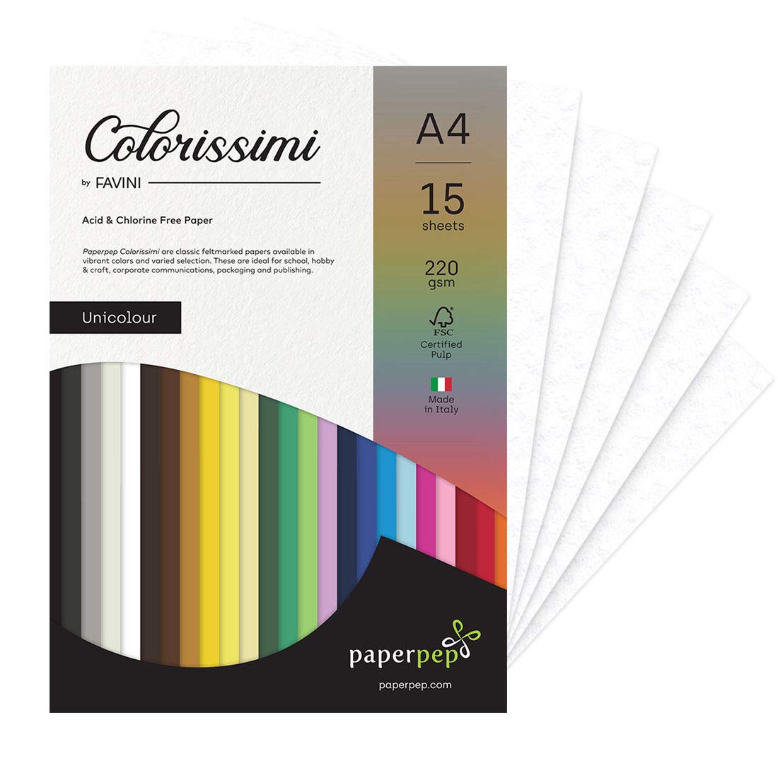 PaperPep Colorissimi 220GSM Card Stock A4 Bianco (White) Unicolor 15 Sheets