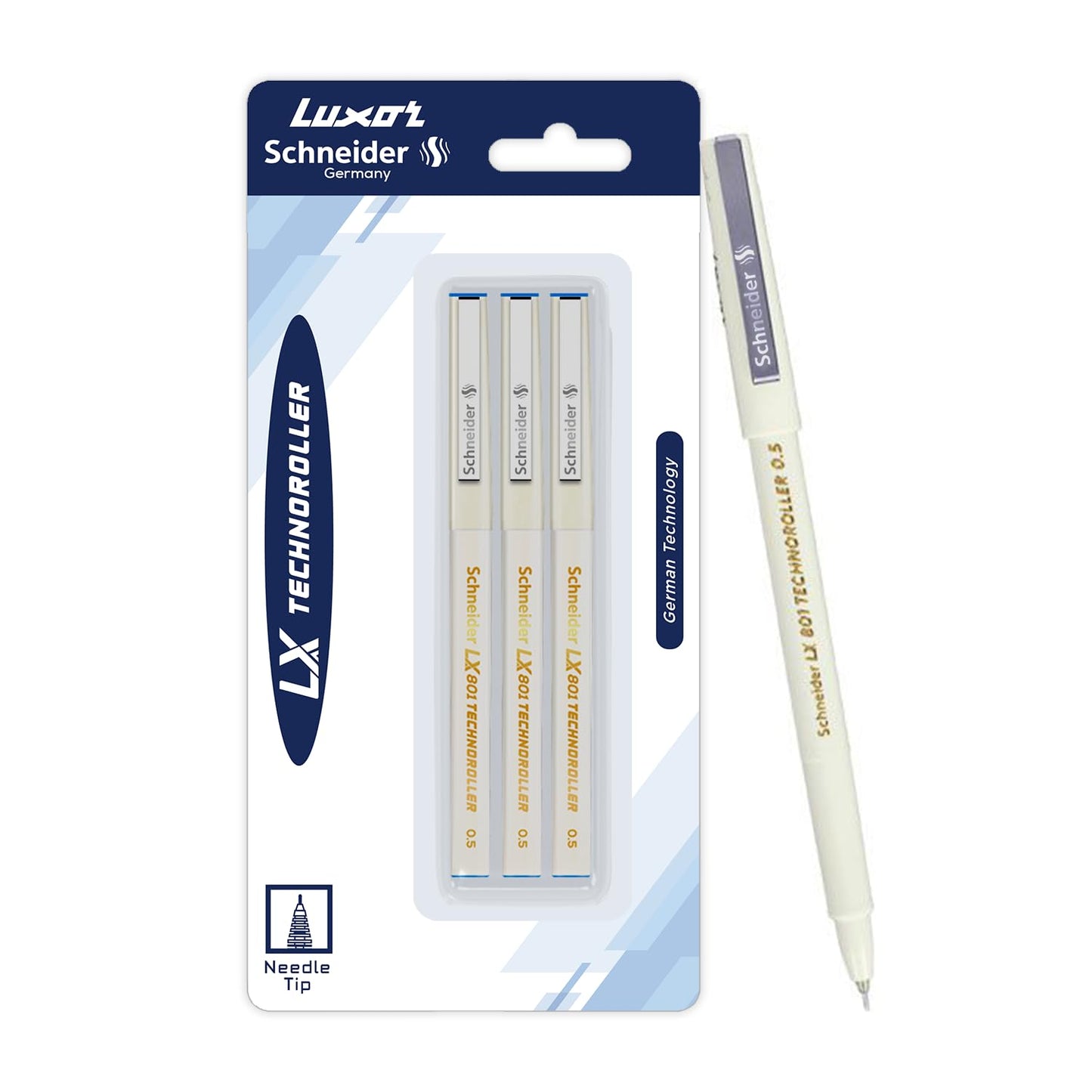 Luxor Schneider LX 801 Technoroller, Roller Ball Pen, Pack of 3 -Blue