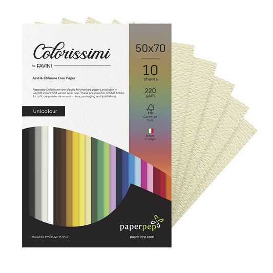 PaperPep Colorissimi 220GSM Card Stock 50X70CM Avorio (Cream) Unicolor