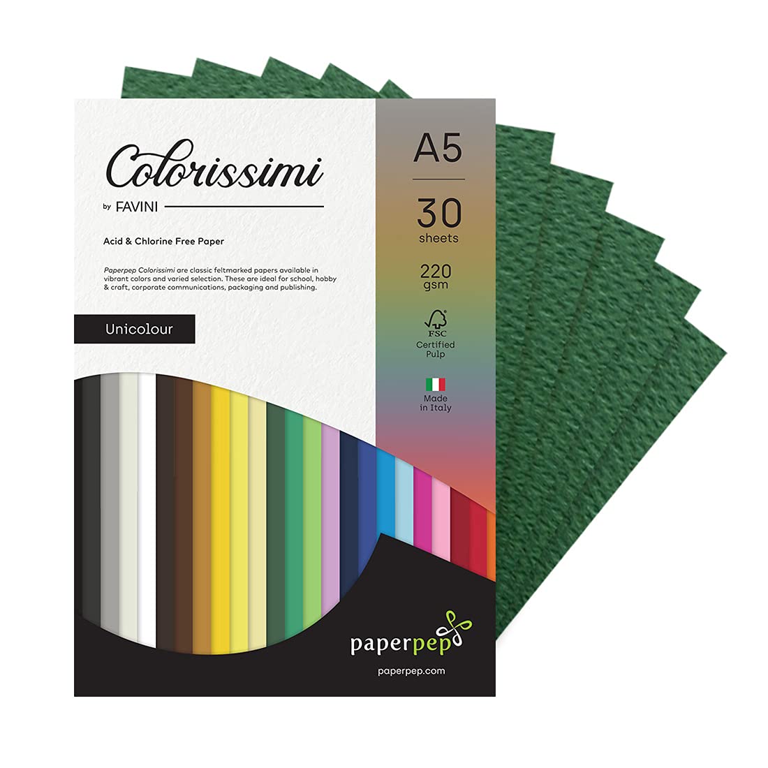 PaperPep Colorissimi 220GSM Card Stock A5 Pino (Dark Green) Unicolor 30 Sheets