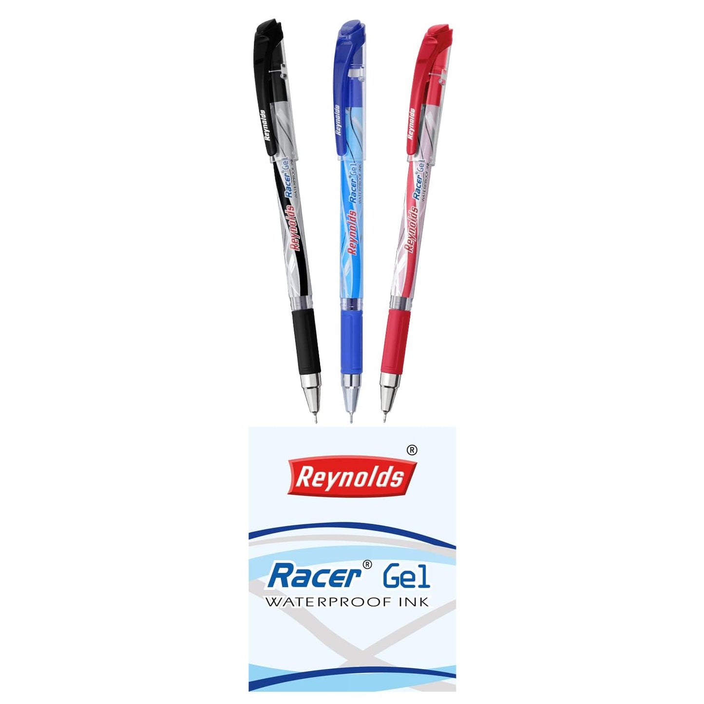 Reynolds RACER GEL Pen SET - 10 PENS (6 BLUE 2 BLACK 2 RED), Pack of 1