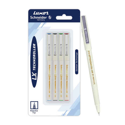 Luxor Schneider LX 801 Technoroller, Roller Ball Pen, Pack of 4 -(Assorted)