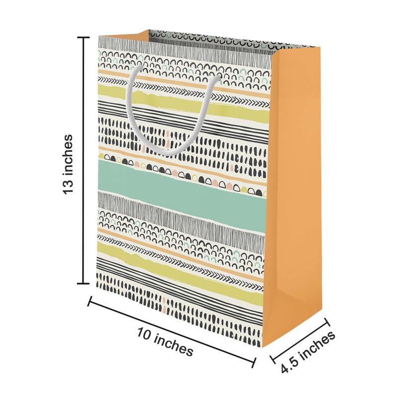 PaperPep Cream Green Brush Strokes Print 10"X4.75"X13.75" Gifting Paper Bag