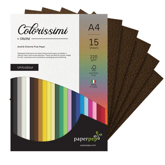 PaperPep Colorissimi 220GSM Card Stock A4 Caffe (Brown) Unicolor 15 Sheets