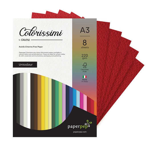 PaperPep Colorissimi 220GSM Card Stock A3 Rubino (Dark Red) Unicolor 8 Sheets