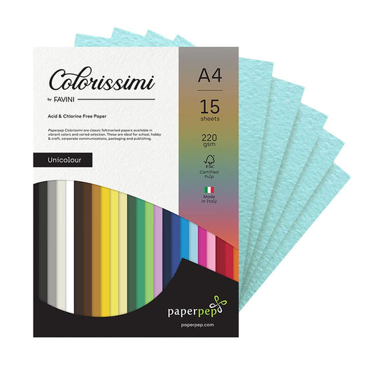 PaperPep Colorissimi 220GSM Card Stock A4 Azzurro (Baby Blue) Unicolor 15 Sheets