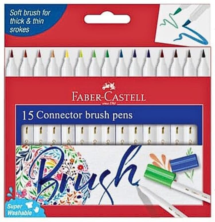 Faber-Castell 153015 Connector Brush Pens Assorted Pack of 15