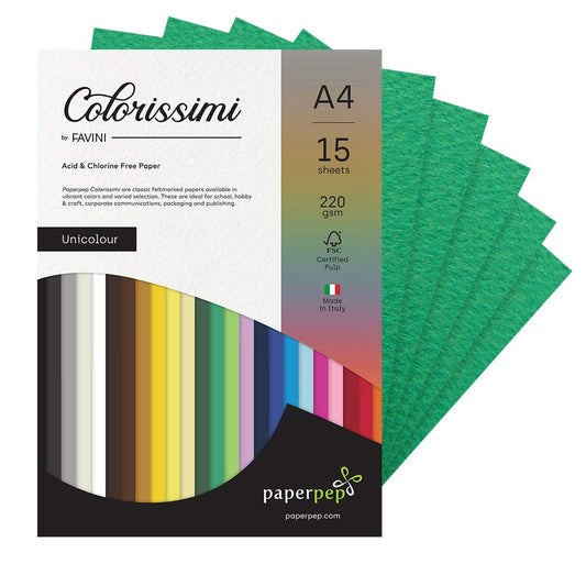 PaperPep Colorissimi 220GSM Card Stock A4 Verde (Green) Unicolor 15 Sheets