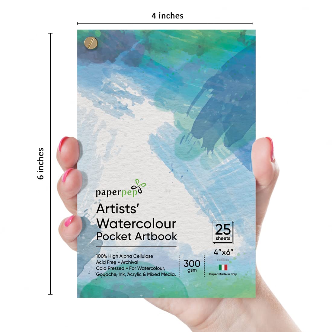 PaperPep Watercolour Pocket ArtBook 300GSM 4"X6" 25 Sheets