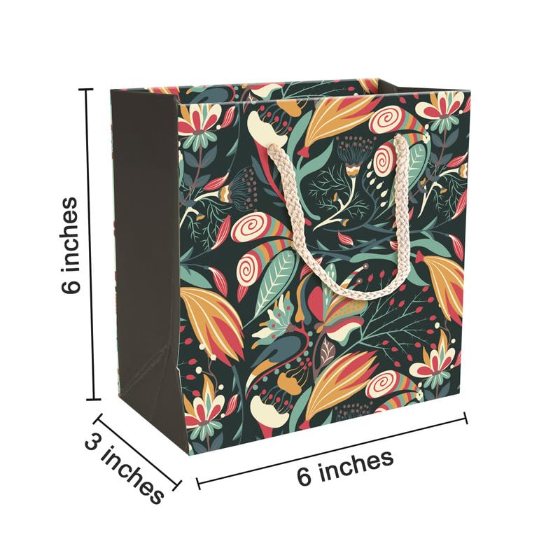 PaperPep Black Floral Print 6"X3"X6" Gifting Paper Bag