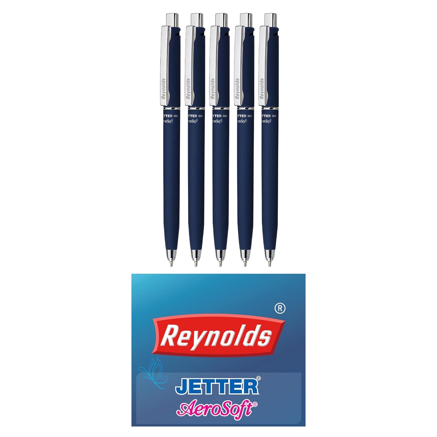 Reynolds JETTER AEROSOFT Retractable Ball Pen, Blue Ink, Pack of 5