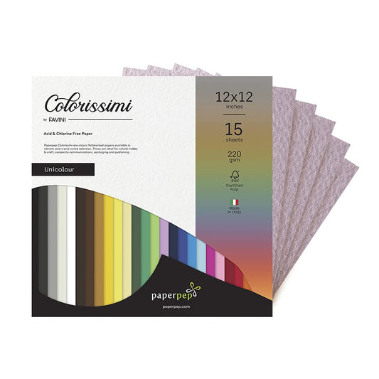 PaperPep Colorissimi 220GSM Card Stock 12"X12" Lilla (Lavender) Unicolor 15 Sheets