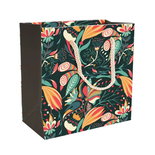 PaperPep Black Floral Print 6"X3"X6" Gifting Paper Bag