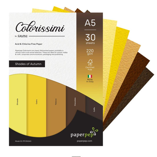 PaperPep Colorissimi 220GSM Card Stock A5 Shades of Autumn Assorted 30 Sheets