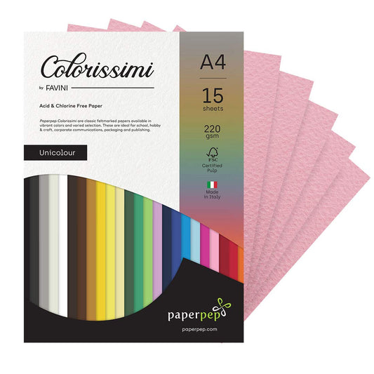 PaperPep Colorissimi 220GSM Card Stock A4 Rosa (Baby Pink) Unicolor 15 Sheets