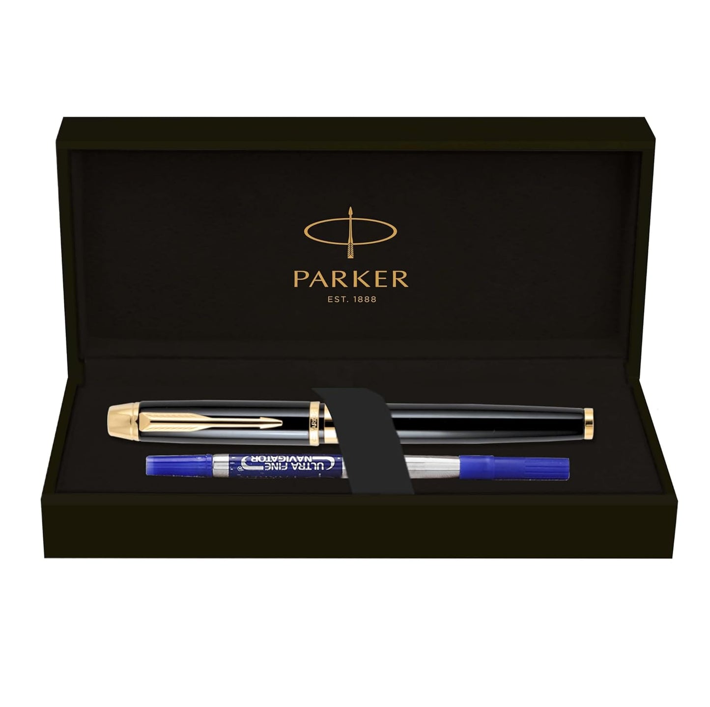 Parker Premium Odyssey Laque Black Gold Trim Roller Ball Pen, Blue Ink, Pack Of 1