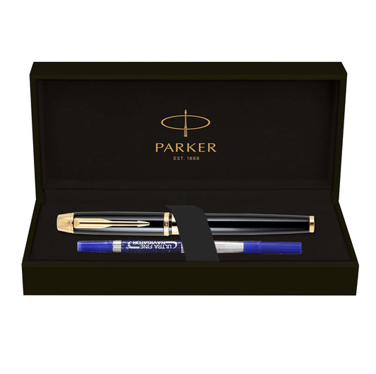 Parker Premium Odyssey Laque Black Gold Trim Roller Ball Pen, Blue Ink, Pack Of 1