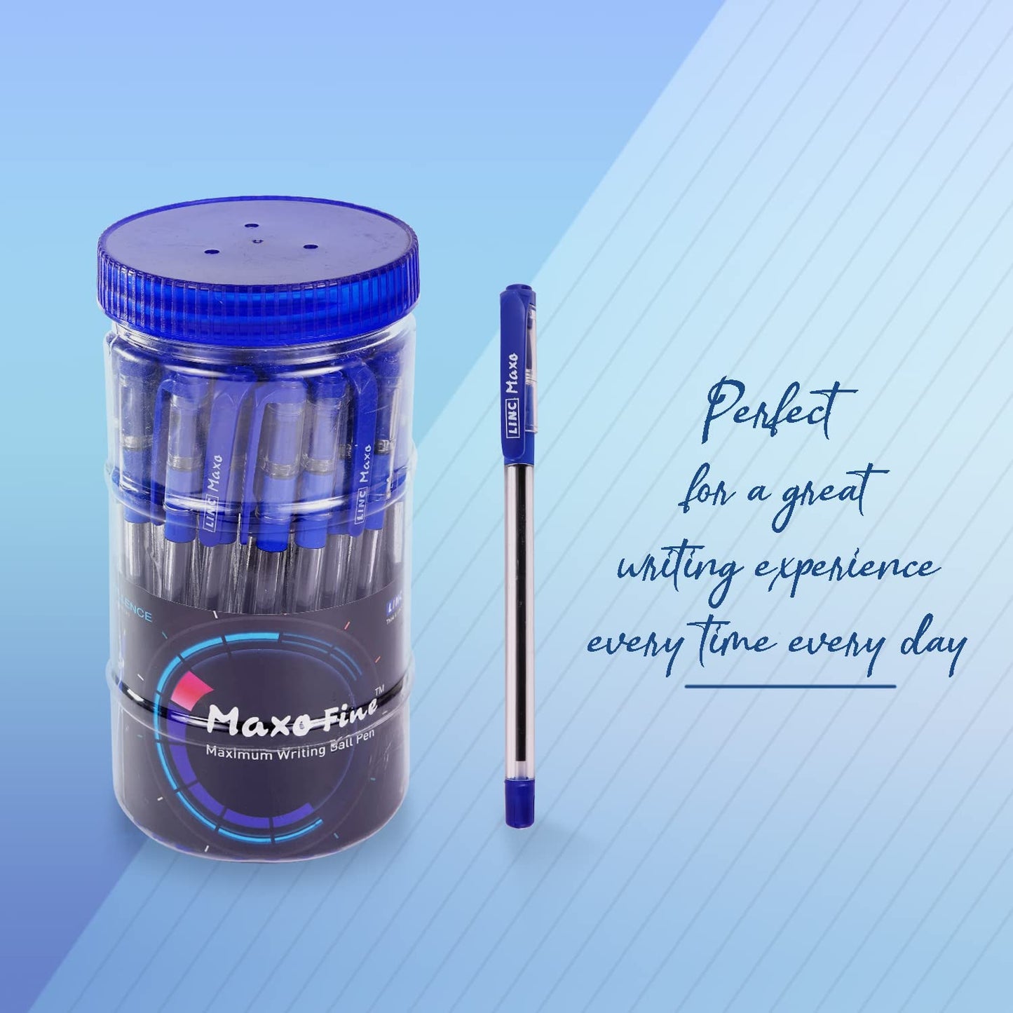 Linc Maxo Fine 0.7mm Ball Pens Jar Pack, Blue Ink, Pack of 35 Pens