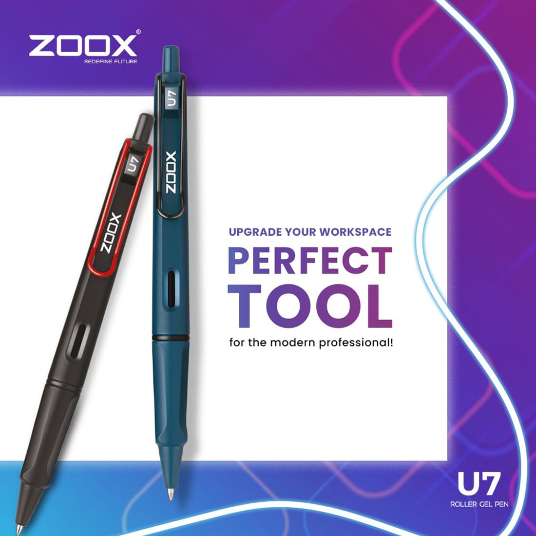 Flair Zoox U7 Roller Gel Pen, Blue Ink, Pack of 2