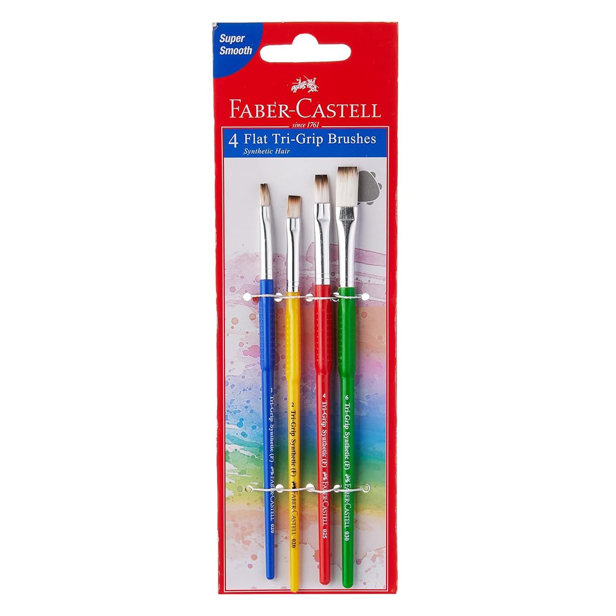 Faber-Castell Paint Brush Tri Grip Synthetic Hair Flat Assorted Set 4 (Brush No. 1, 2, 4,6)