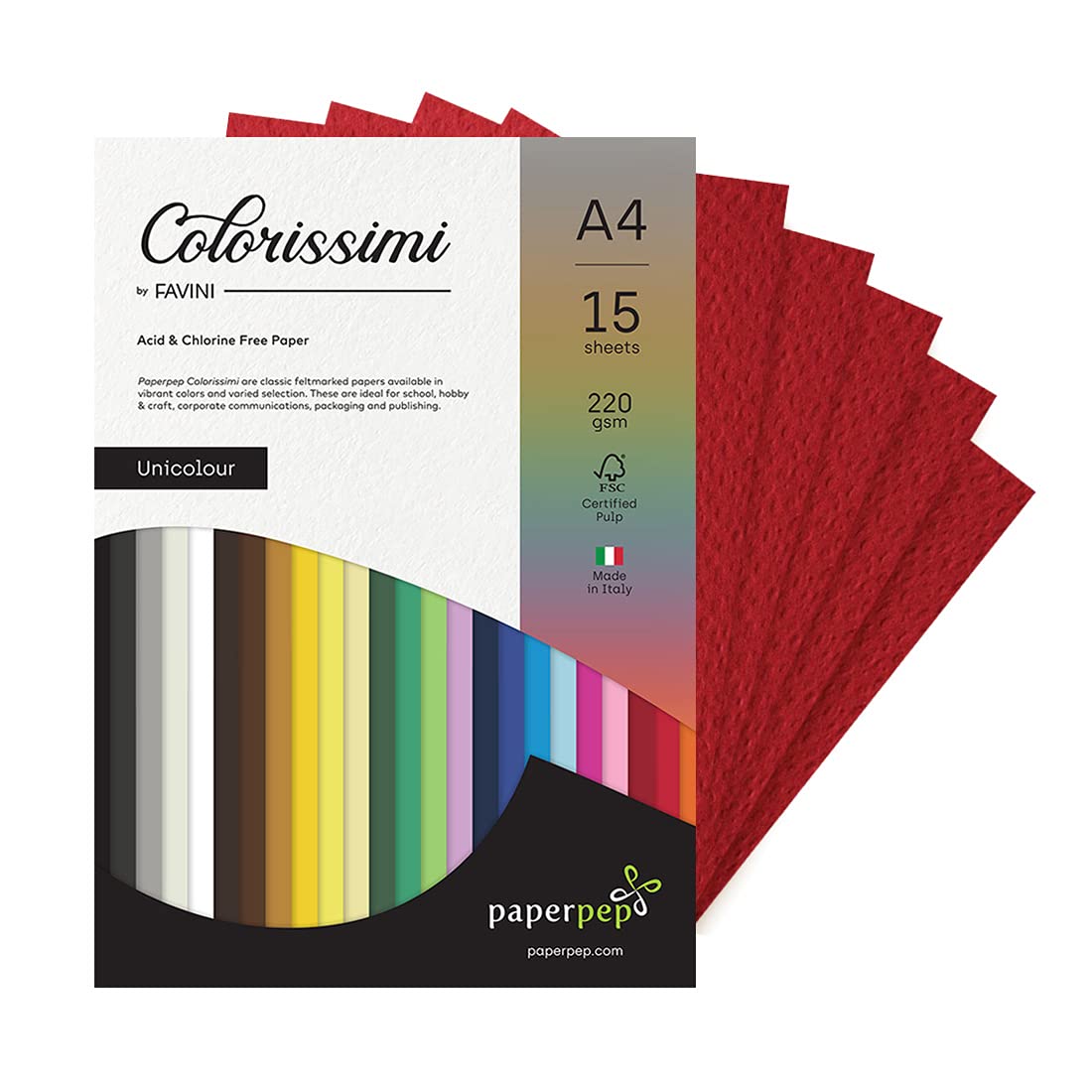 PaperPep Colorissimi 220GSM Card Stock A4 Rubino (Dark Red) Unicolor 15 Sheets