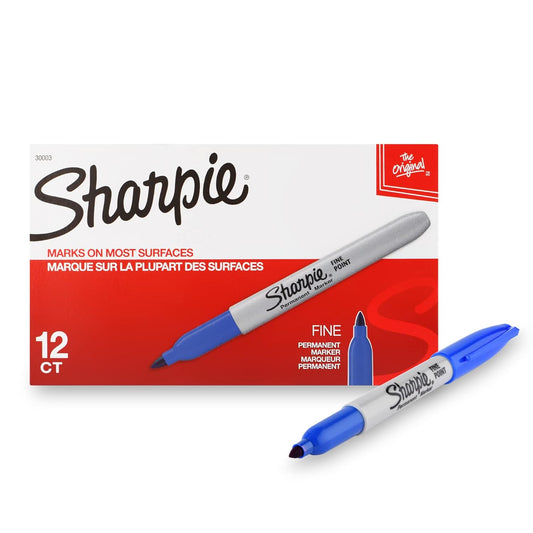 Sharpie 12 Fine Tip Permanent Marker, Blue, Pack Of 1