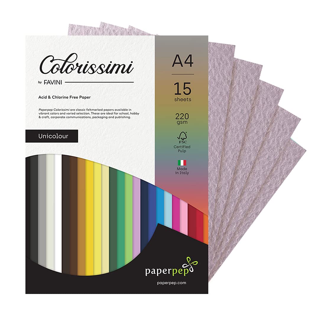 PaperPep Colorissimi 220GSM Card Stock A4 Lilla (Lavender) Unicolor 15 Sheets