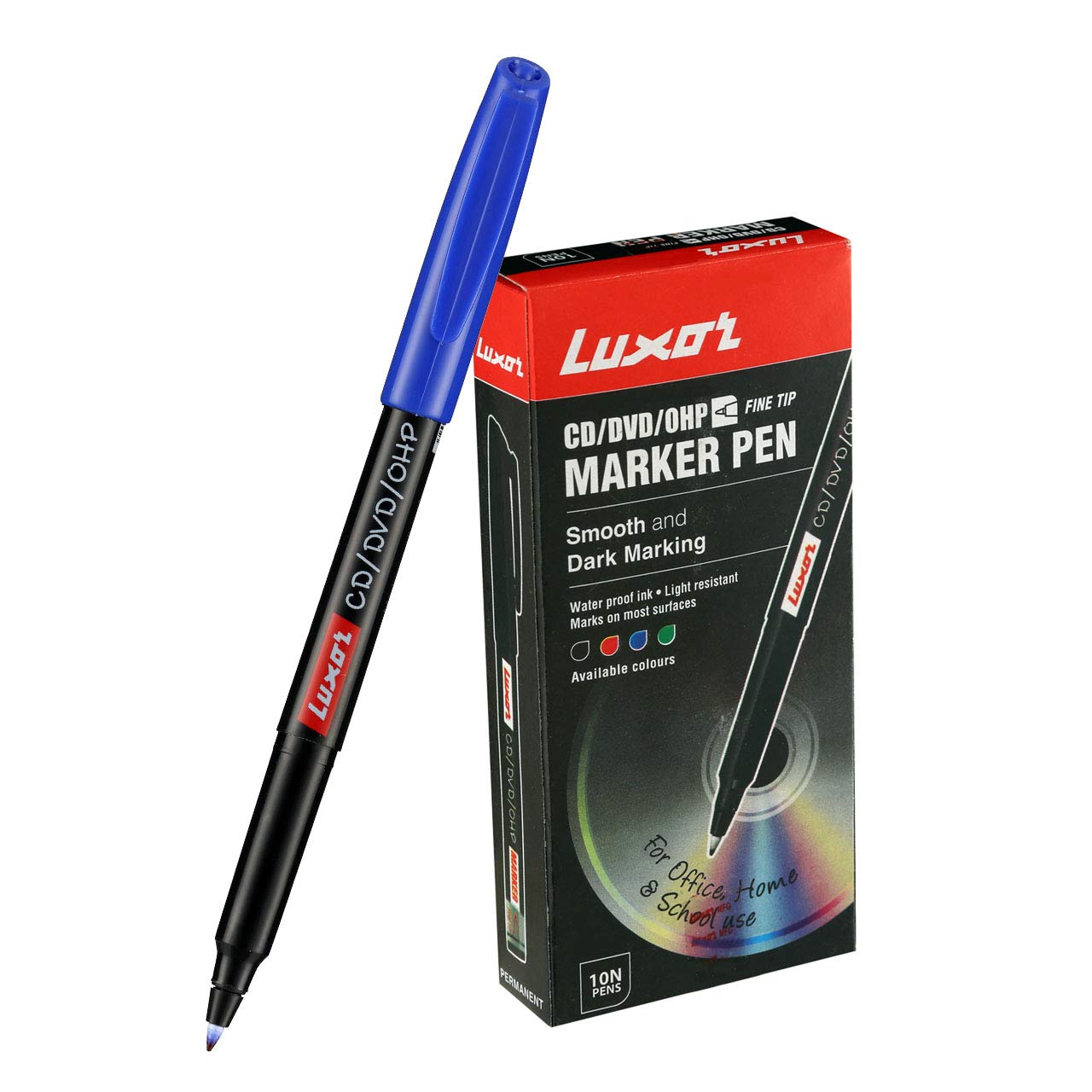 Luxor CD/DVD/OHP Extra Fine Point Tip Marker, Pack of 10, Blue Colour