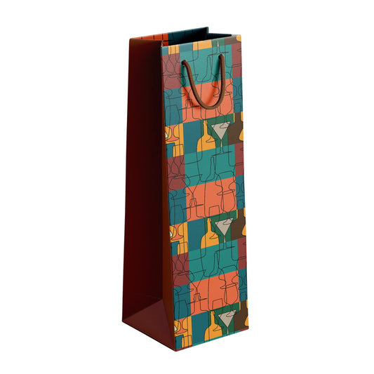 PaperPep Multicolor Barrel & Bottles 3.5"X5"X14" Wine Paper Bag