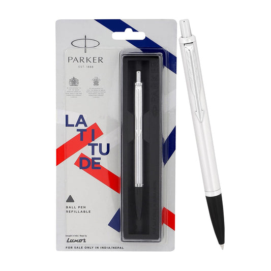 Parker Latitude Shiny Chrome Trim Ball Pen, Ink Color - Blue