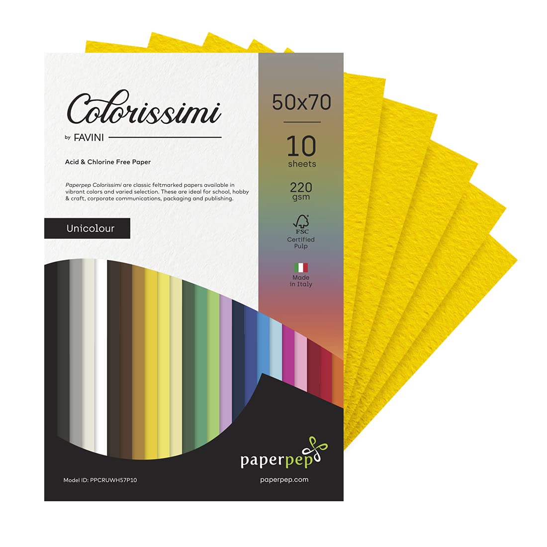 PaperPep Colorissimi 220GSM Card Stock 50X70CM Cedro (Yellow) Unicolor