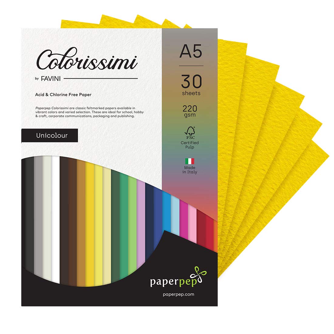 PaperPep Colorissimi 220GSM Card Stock A5 Cedro (Yellow) Unicolor 30 Sheets