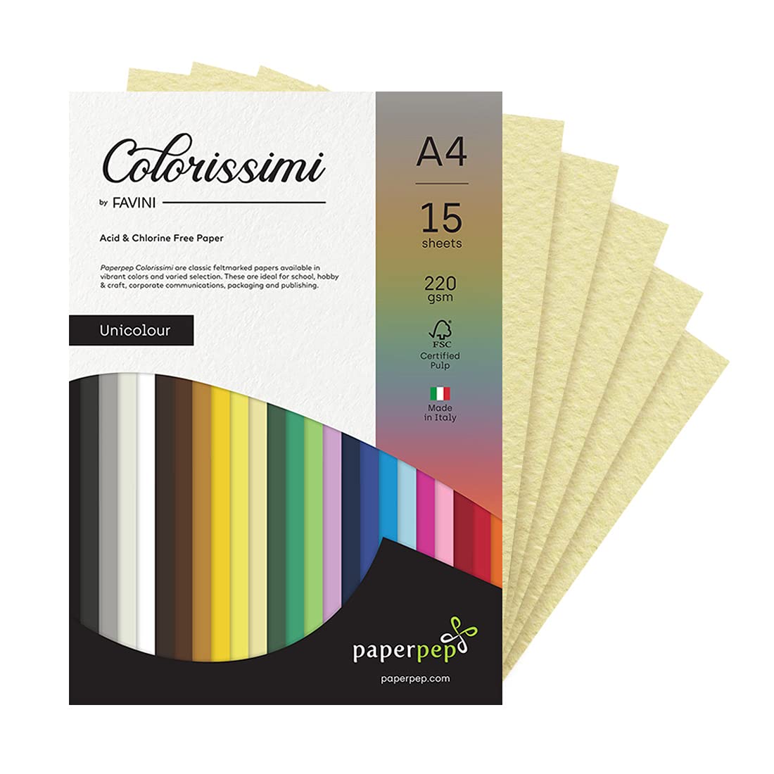 PaperPep Colorissimi 220GSM Card Stock A4 Camoscio (Pastel Yellow) Unicolor 15 Sheets