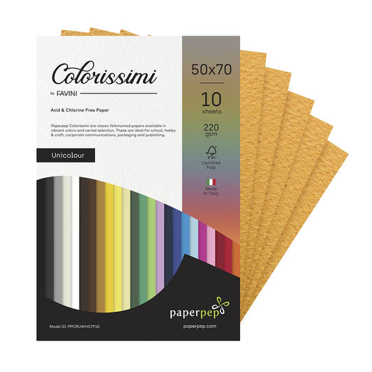 PaperPep Colorissimi 220GSM Card Stock 50X70CM Tabacco (Mustard) Unicolor