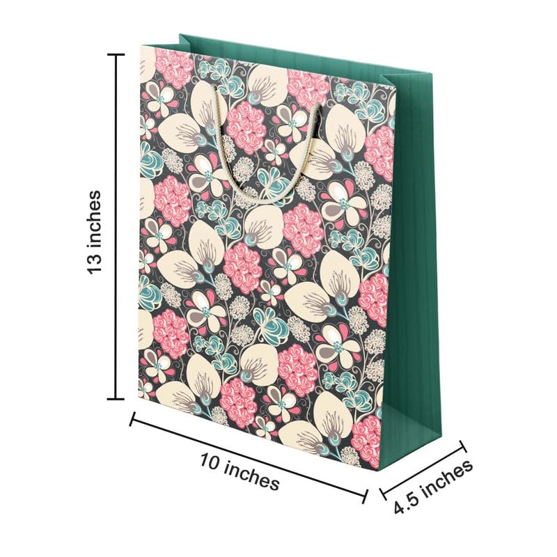 PaperPep Teal Floral & Solid Print 10"X4.75"X13.75" Gifting Paper Bag