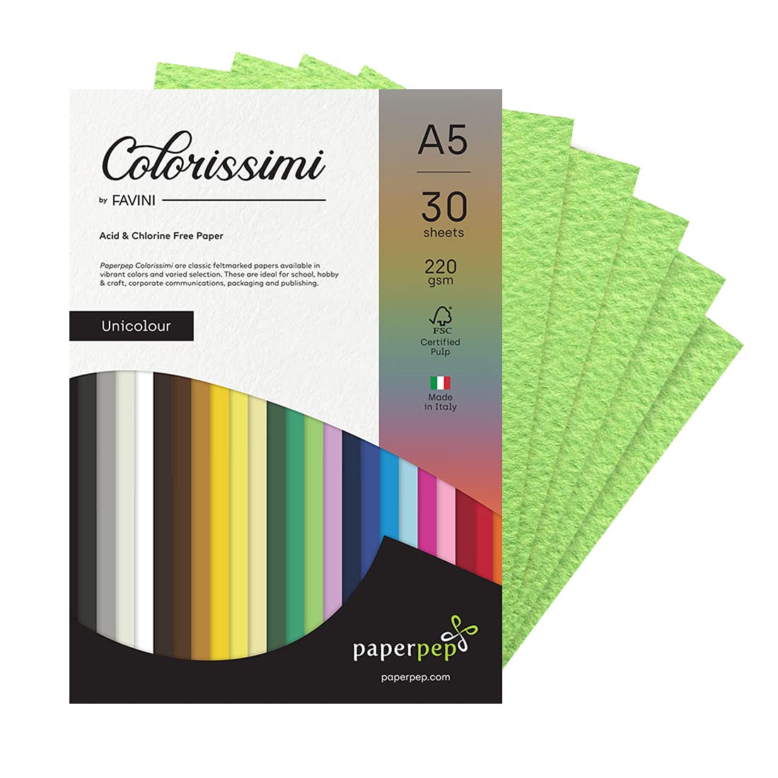 PaperPep Colorissimi 220GSM Card Stock A5 Pistacchio (Pastel Green) Unicolor 30 Sheets