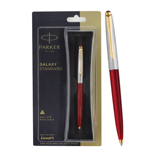 Parker Functional Galaxy Standard Gold Trim Ball Pen Red Body Color, Blue Ink, Pack Of 1