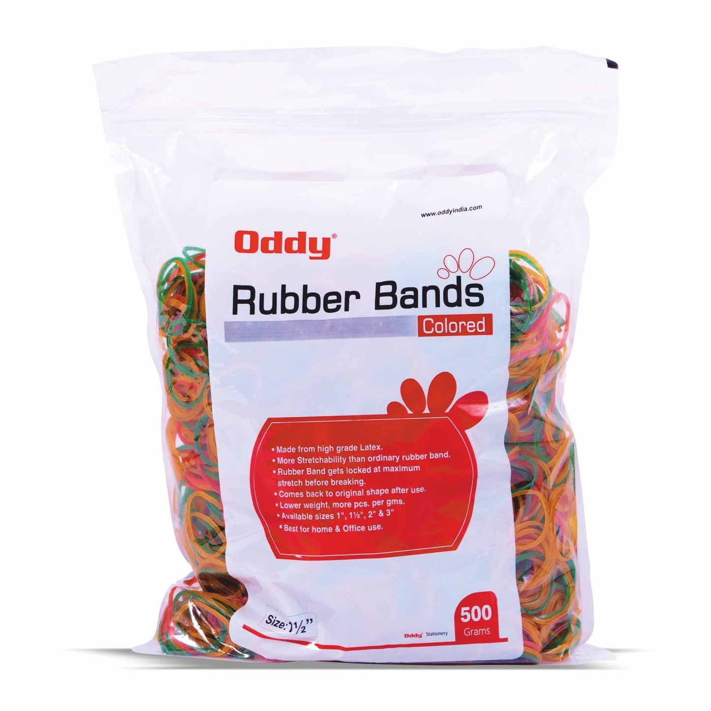 Oddy Rubber Bands, RB-500G, 1.5 inch Size 500 Grams Poly Pack