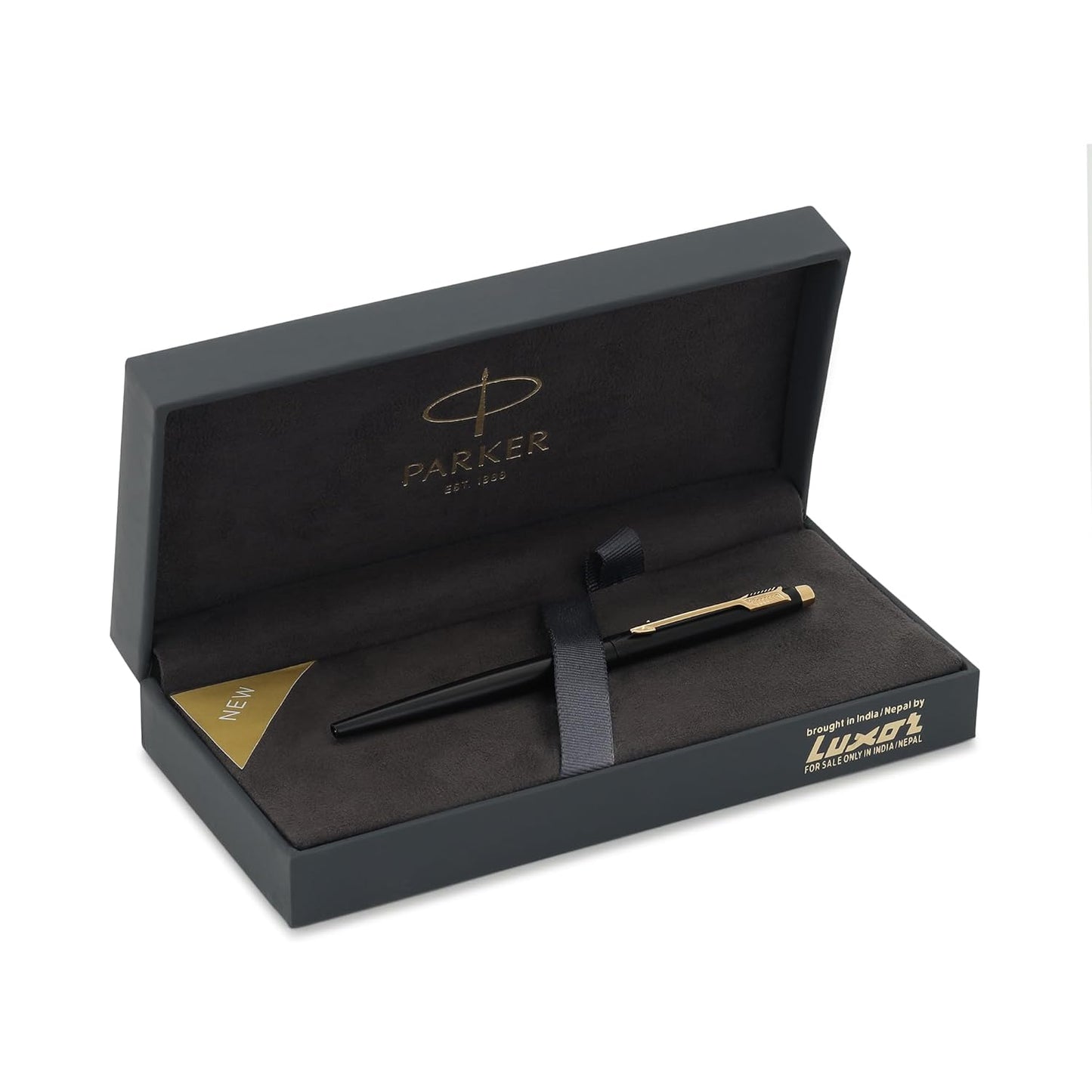 Parker Premium Insignia Matte Black Gold Trim Ball Pen, Blue Ink, Pack Of 1