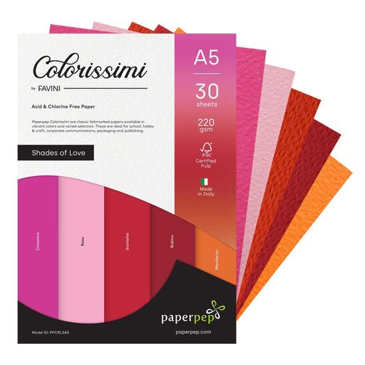 PaperPep Colorissimi 220GSM Card Stock A5 Shades of Love Assorted 30 Sheets