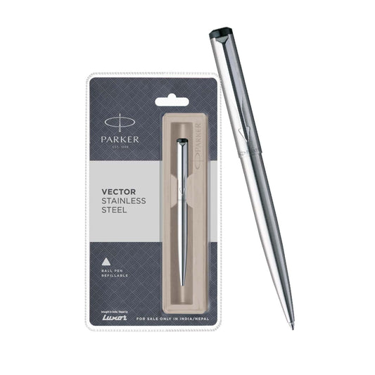 Parker Functional Vector Stainless Steel Chrome Trim Ball Pen, Blue Ink, Pack Of 1