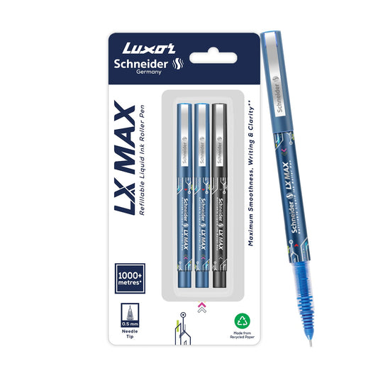 Luxor Dresz Schneider Lx Max Roller Ball Pen, 2 Blue,  1 Black